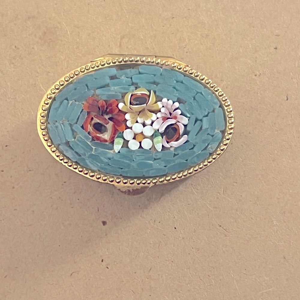 Elegant Gold and Multicolor Mosaic pillbox/ trinket box